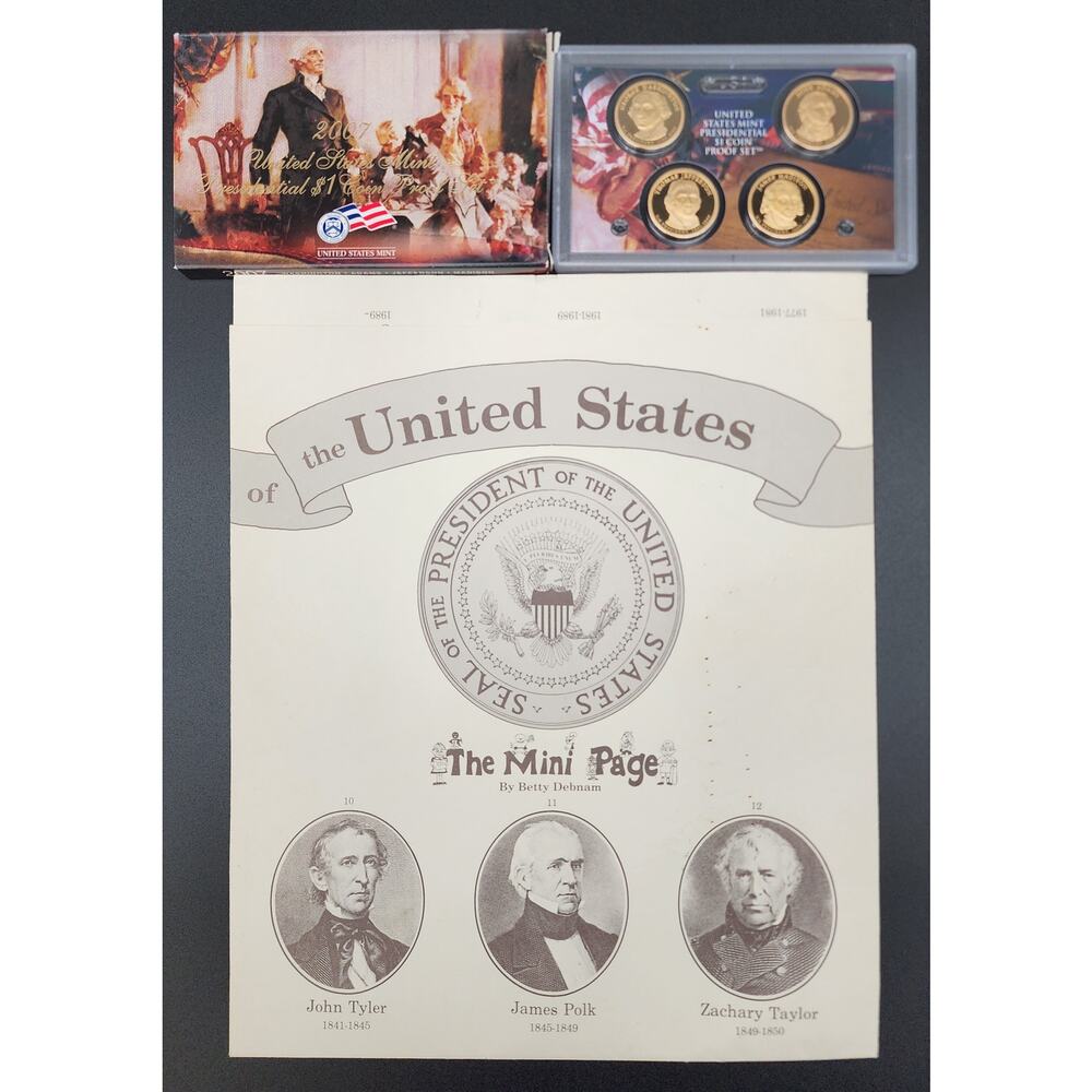 2007 Presidential $1 Coin Proof Set + 1989 Mini Page Presidents Foldout Bundle
